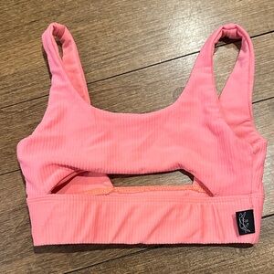 Pink Ribbed Sports Bra